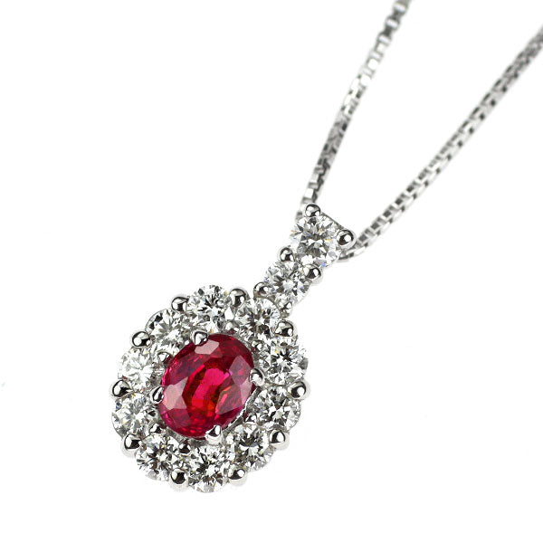 Pt950/ Pt850 非加熱ピジョンブラッドルビー ダイヤモンド ペンダントネックレス 0.25ct D0.25ct