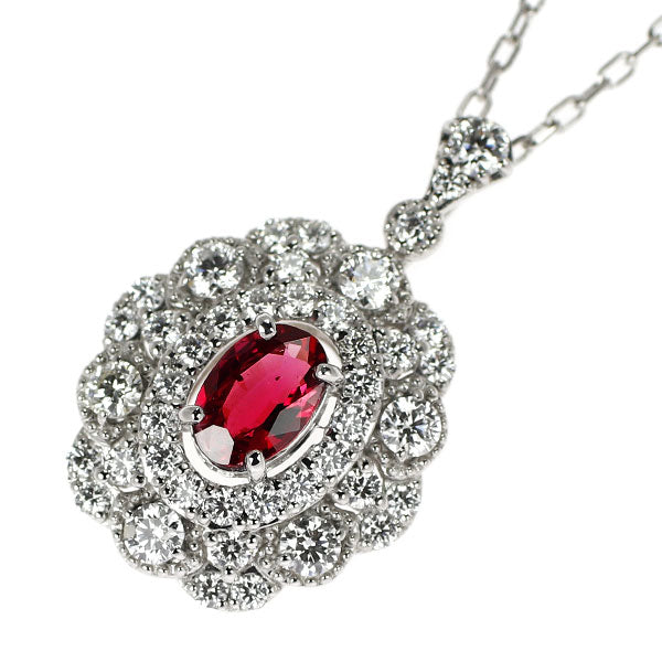 Pt950/ Pt850 非加熱 ピジョンブラッドルビー ダイヤモンド ペンダントネックレス 0.45ct D0.56ct