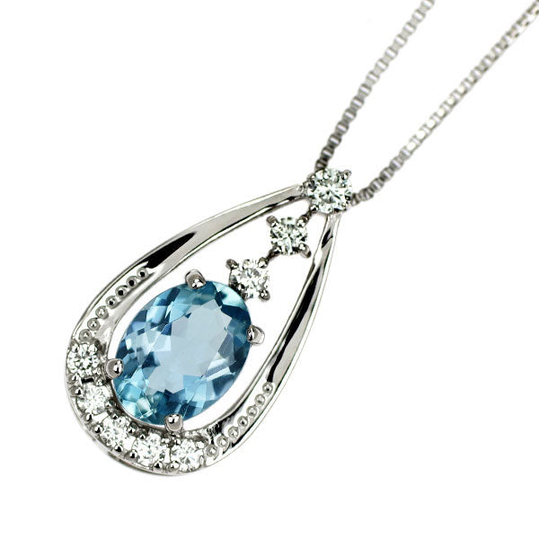 Pt900/ Pt850 サンタマリア アクアマリン ダイヤモンド ペンダントネックレス 0.605ct D0.12ct