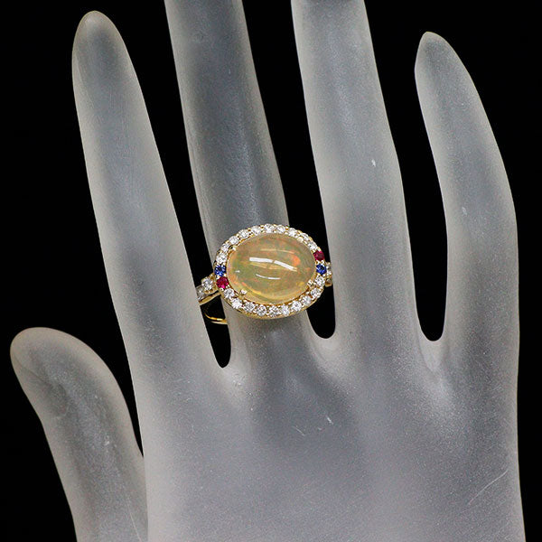K18YG オパール ルビー サファイア ダイヤモンド リング 5.187ct D0.70ct