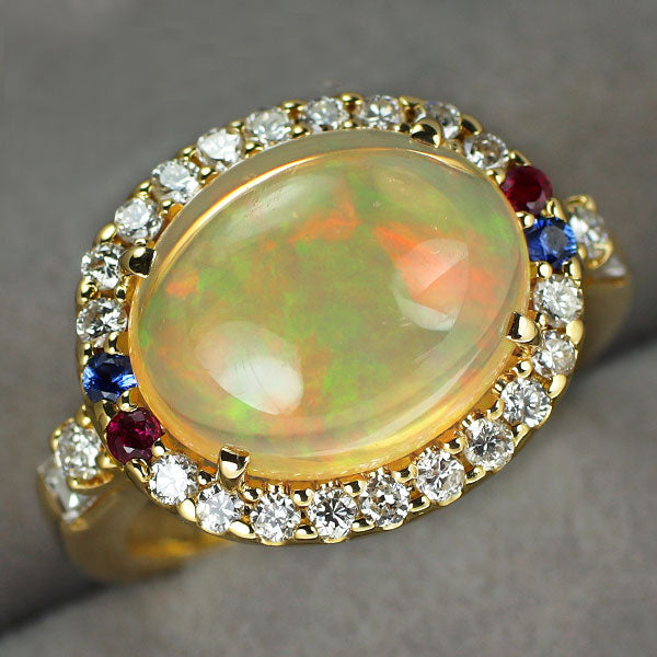 K18YG オパール ルビー サファイア ダイヤモンド リング 5.187ct D0.70ct