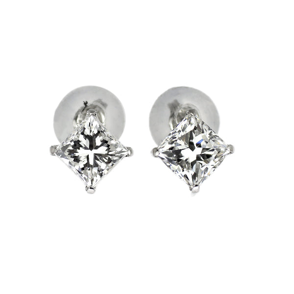 新品 Pt900 プリンセスカット ダイヤモンド ピアス 1.009ct F/G SI1 スタッド【エスコレ】