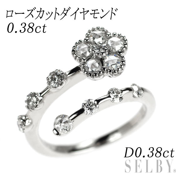 K18WG ローズカット/ラウンドブリリアントカット ダイヤモンド フォークリング 0.38ct D0.38ct フラワー