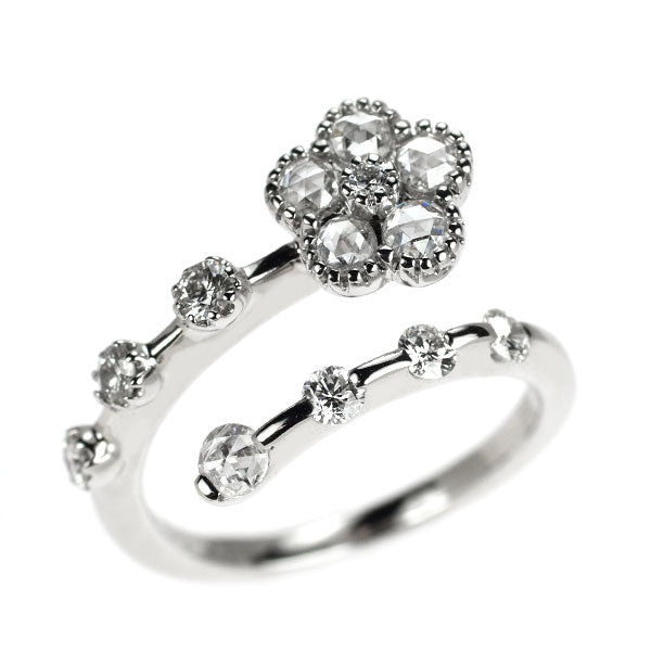 K18WG ローズカット/ラウンドブリリアントカット ダイヤモンド フォークリング 0.38ct D0.38ct フラワー