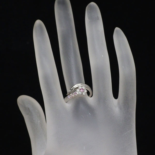 希少 Pt900 天然ピンクダイヤモンド リング 0.131ct PD0.165ct D0.24ct フラワー