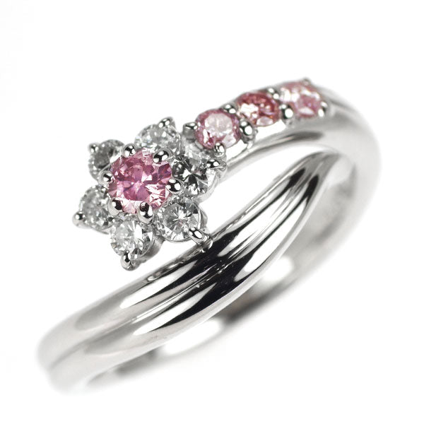 希少 Pt900 天然ピンクダイヤモンド リング 0.131ct PD0.165ct D0.24ct フラワー