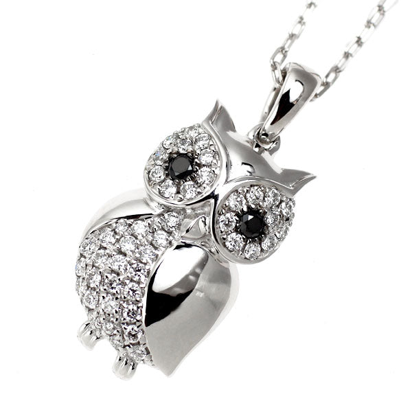 K18WG ダイヤモンド ペンダントネックレス 0.25ct BD0.04ct ふくろう