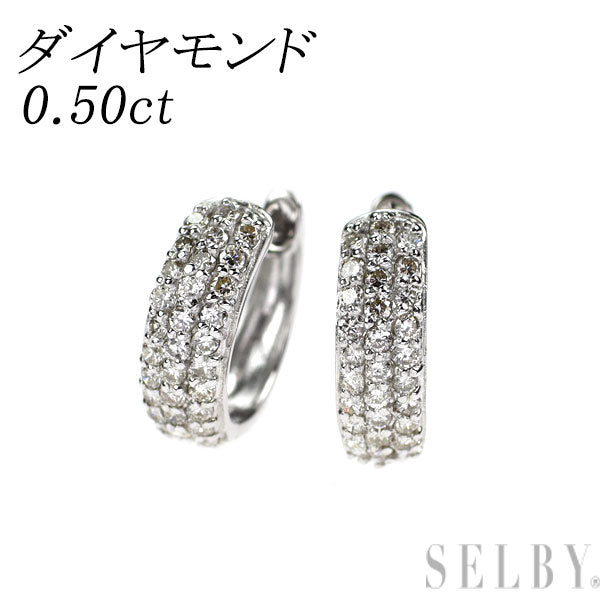 K18WG ダイヤモンド ピアス 0.50ct フープ