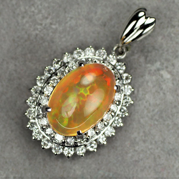 Pt900 ファイアーオパール ダイヤモンド ペンダントトップ 2.36ct D0.55ct