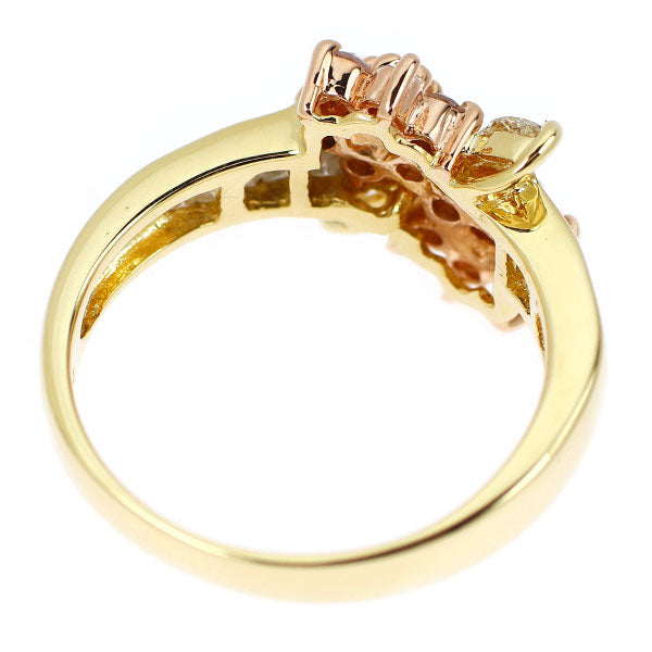 K18YG/PG 天然ピンク/イエロー/カラーレス ダイヤモンド リング 0.80ct フラワー