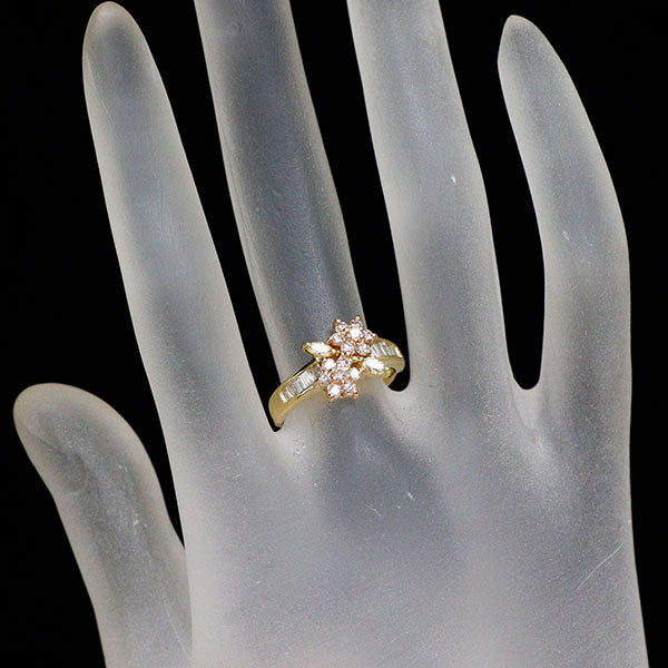 K18YG/PG 天然ピンク/イエロー/カラーレス ダイヤモンド リング 0.80ct フラワー