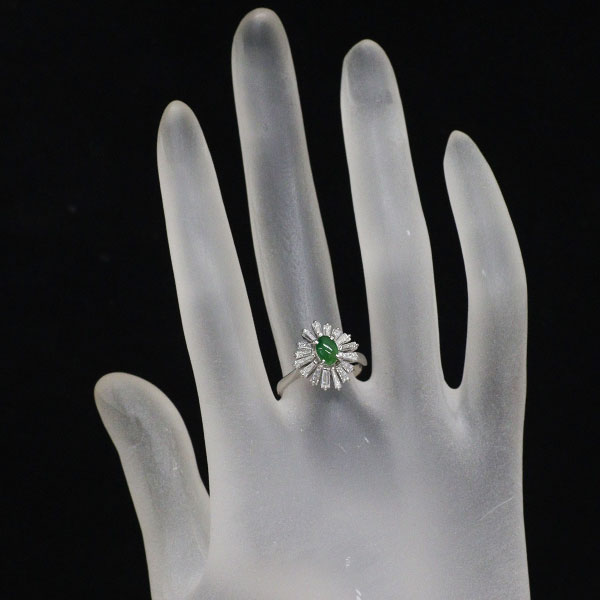 Pt900 翡翠 ダイヤモンド リング 0.33ct D0.65ct