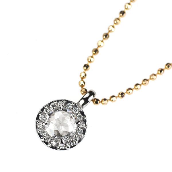 Pt900/ K18YG ローズカット ダイヤモンド ペンダントネックレス 0.365ct F SI1 D0.05ct