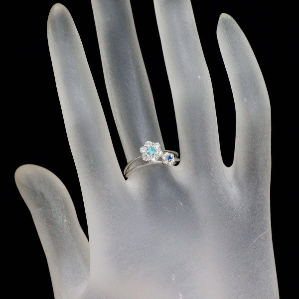 Pt900 パライバトルマリン アウイナイト ダイヤモンド リング 0.046ct H0.02ct D0.45ct フラワー