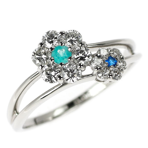 Pt900 パライバトルマリン アウイナイト ダイヤモンド リング 0.046ct H0.02ct D0.45ct フラワー