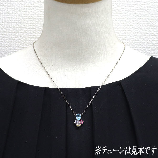 笠原真寿美 K18WG ブルージルコン サファイア スピネル ダイヤ ペンダントトップ フラワー