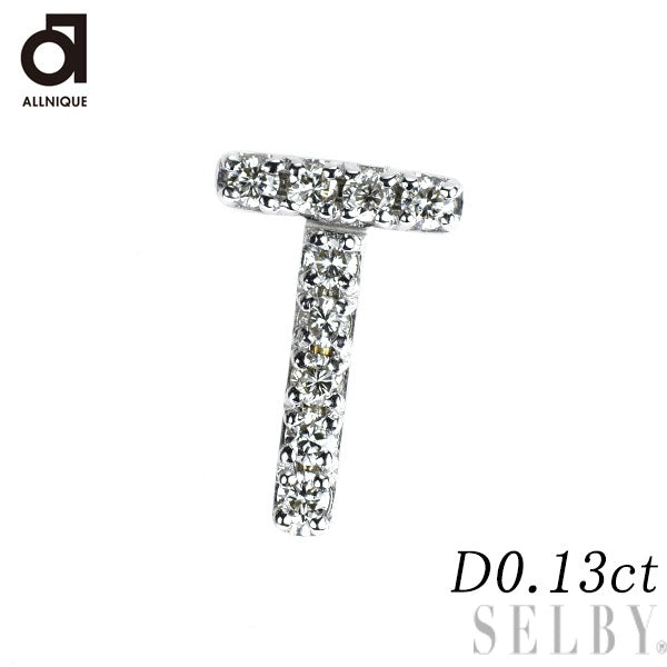 オールニーク K10YG/ WG ダイヤモンド ピアス 0.13ct 片方のみ イニシャル「T」