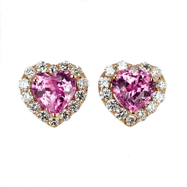 K18PG ハートシェイプ ピンクサファイア ダイヤモンド ピアス 1.00ct D0.32ct【エスコレ】