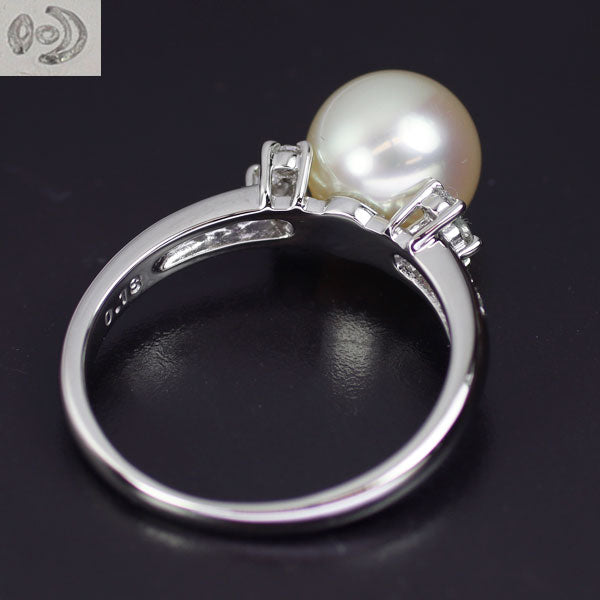田崎真珠 Pt900 アコヤ真珠 ダイヤモンド リング 径約8.7mm D0.18ct