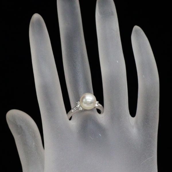 田崎真珠 Pt900 アコヤ真珠 ダイヤモンド リング 径約8.7mm D0.18ct