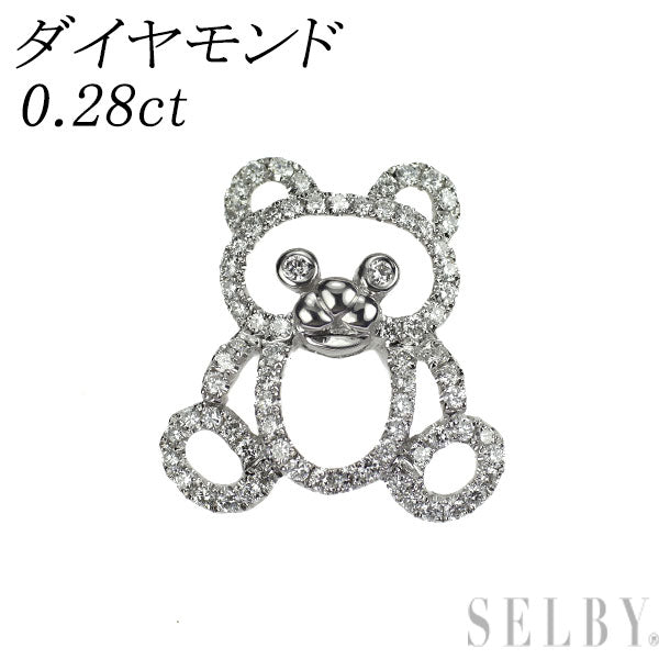 K18WG ダイヤモンド ピンブローチ タイピン 0.28ct ベア