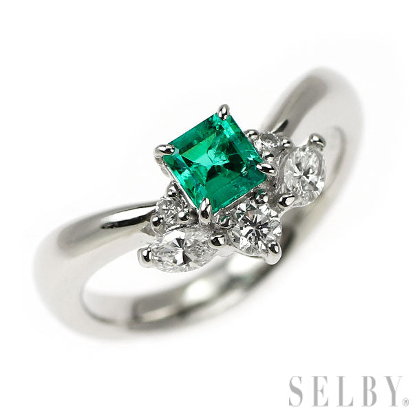 Pt900 エメラルド ダイヤモンド リング 0.25ct D0.22ct