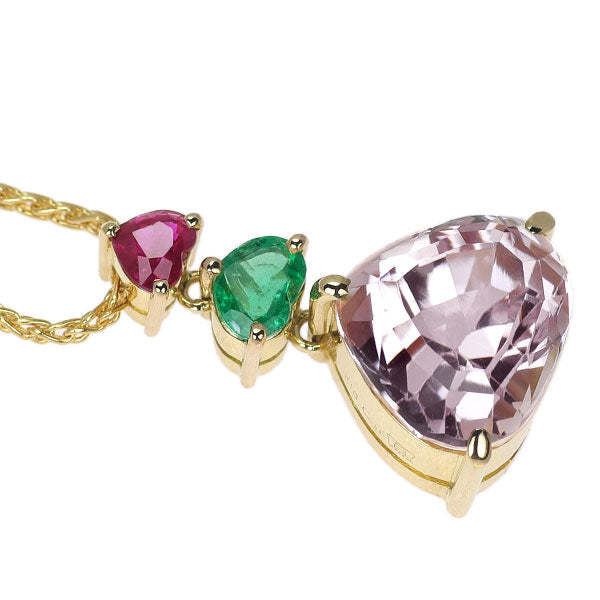 アトリエ アル K18YG クンツァイト エメラルド ルビー ペンダントネックレス 6.12ct E0.36ct R0.27ct