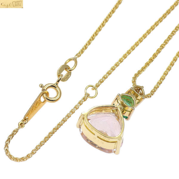 アトリエ アル K18YG クンツァイト エメラルド ルビー ペンダントネックレス 6.12ct E0.36ct R0.27ct