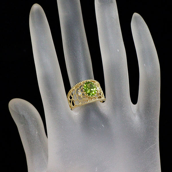 K14YG ペリドット ダイヤモンド リング 1.60ct