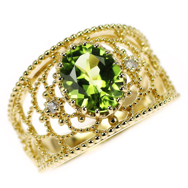 K14YG ペリドット ダイヤモンド リング 1.60ct