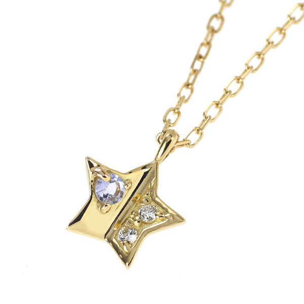 K18YG タンザナイト ダイヤモンド ペンダントネックレス 0.03ct D0.02ct スター