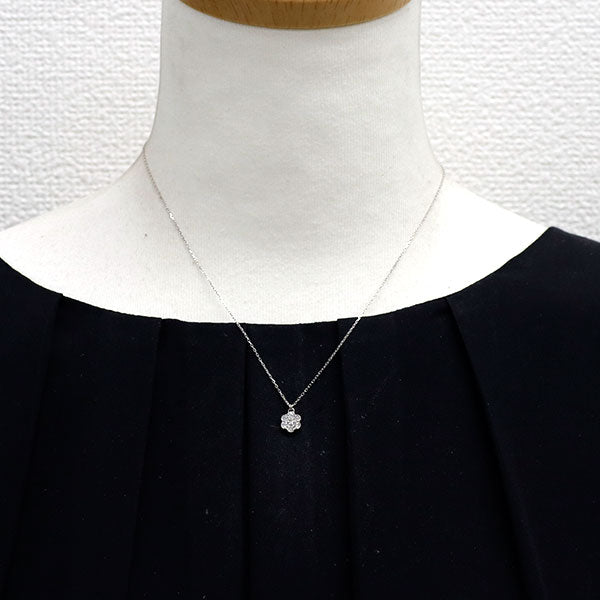 K18WG ダイヤモンド ペンダントネックレス 0.22ct フラワー