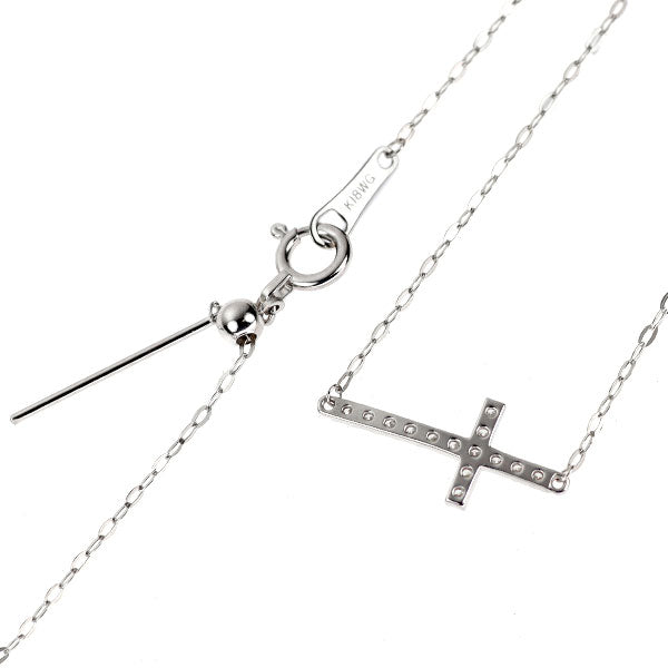 K18WG ダイヤモンド ペンダントネックレス 0.10ct サイドウェイクロス