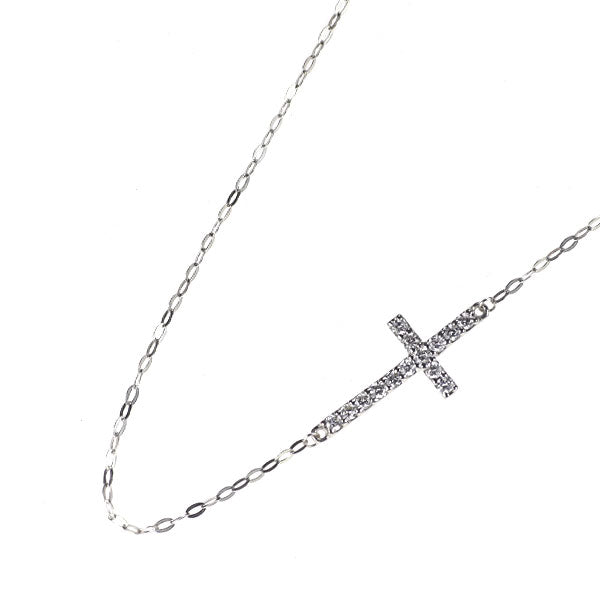 K18WG ダイヤモンド ペンダントネックレス 0.10ct サイドウェイクロス