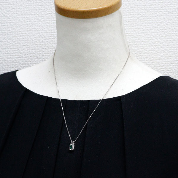 K18WG エメラルド ダイヤモンド ペンダントネックレス 0.16ct D0.19ct
