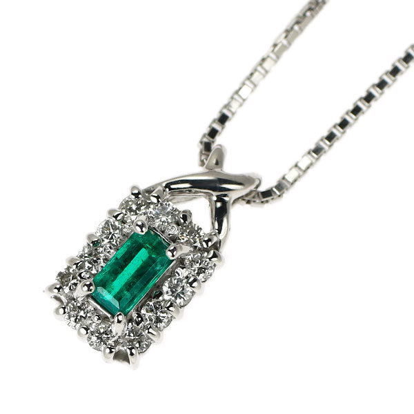 K18WG エメラルド ダイヤモンド ペンダントネックレス 0.16ct D0.19ct