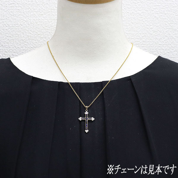 K14YG/WG サファイア ダイヤモンド ペンダントトップ クロス