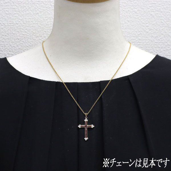 K14YG/WG ルビー ダイヤモンド ペンダントトップ クロス