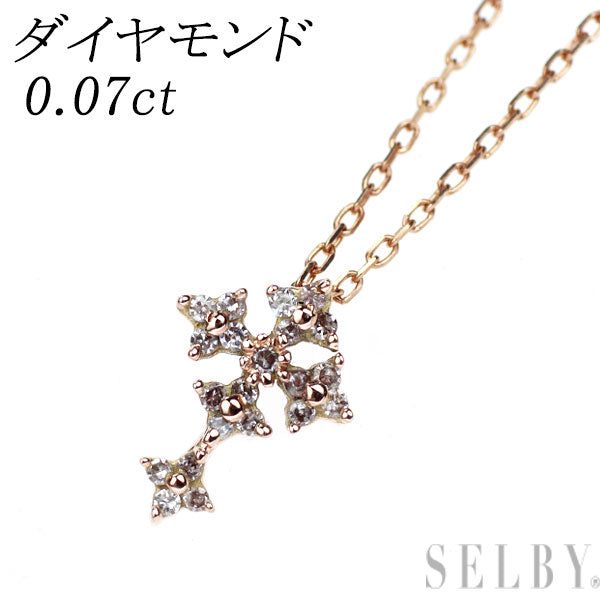 K10PG シングルカット ダイヤモンド ペンダントネックレス 0.07ct クロス