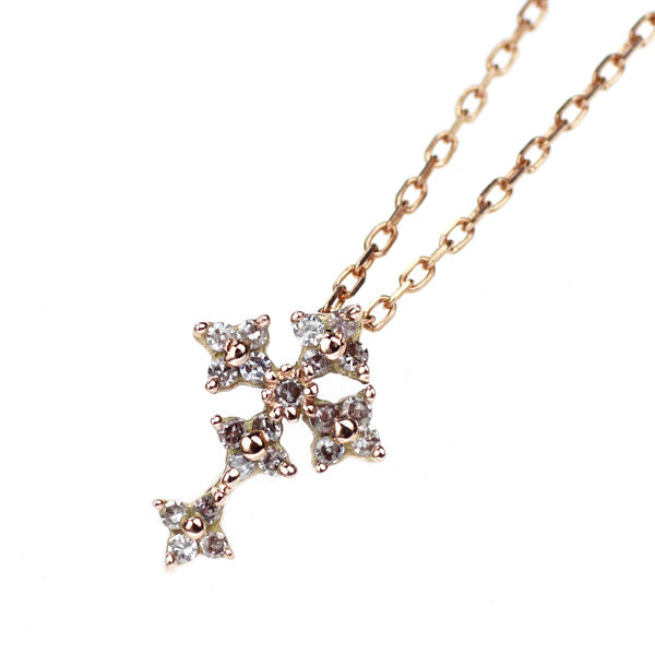 K10PG シングルカット ダイヤモンド ペンダントネックレス 0.07ct クロス