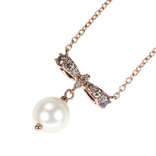 K10PG アコヤ 真珠/パール ダイヤモンド ペンダントネックレス 径約5.8mm D0.10ct リボン