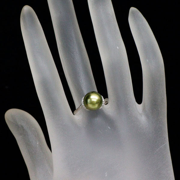Pt900 ピスタチオパール ダイヤモンド リング 径約9.5mm D0.06ct