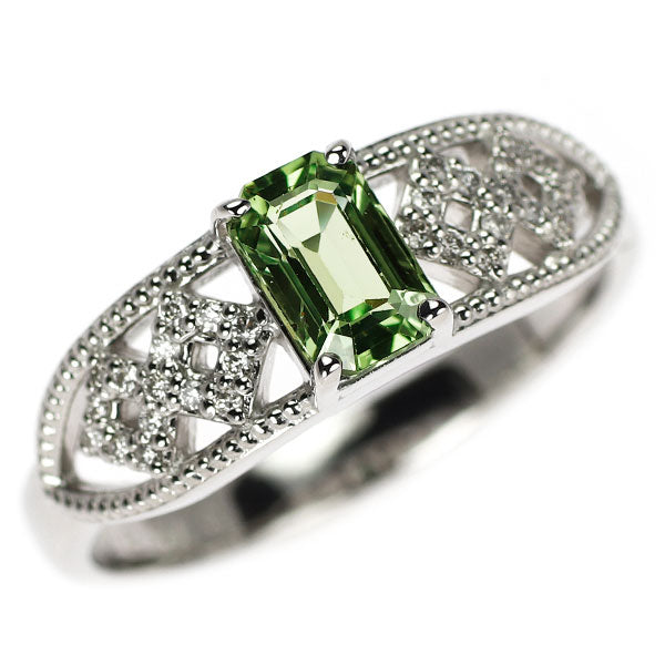 Pt900 グリーンサファイア ダイヤモンド リング 0.76ct D0.12ct