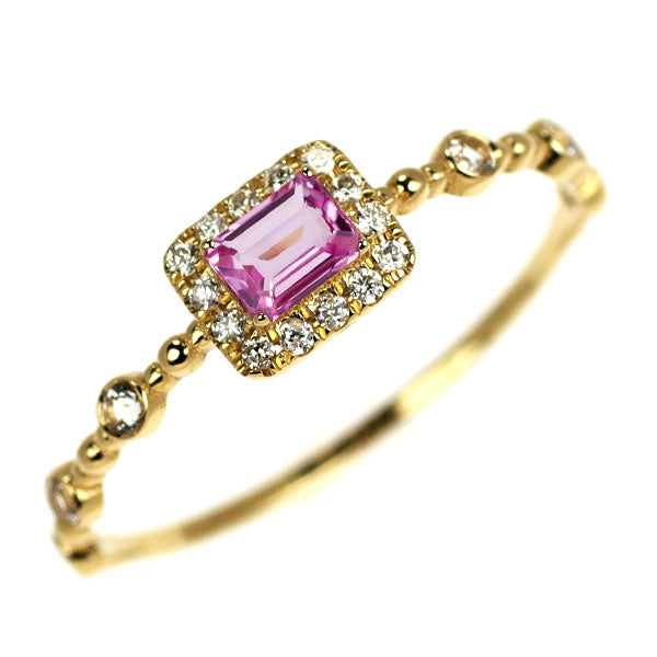 K18YG ピンク/ ホワイト サファイア ダイヤモンド リング 0.25ct D0.07ct