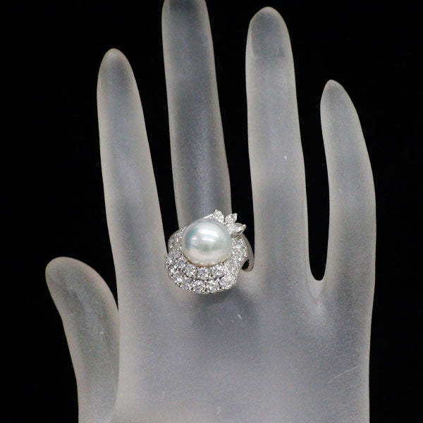 Pt900 白蝶 真珠/パール ダイヤモンド リング 径約 12.0mm D2.61ct