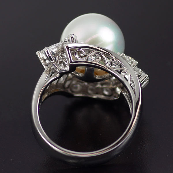 Pt900 白蝶 真珠/パール ダイヤモンド リング 径約 12.0mm D2.61ct