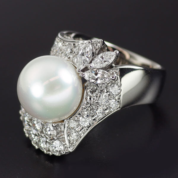 Pt900 白蝶 真珠/パール ダイヤモンド リング 径約 12.0mm D2.61ct