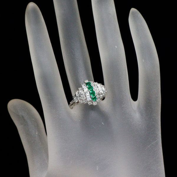 Pt999 エメラルド ダイヤモンド リング 0.35ct D1.59ct 陽刻ビンテージ