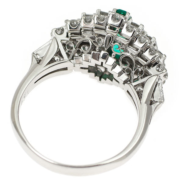Pt999 エメラルド ダイヤモンド リング 0.35ct D1.59ct 陽刻ビンテージ
