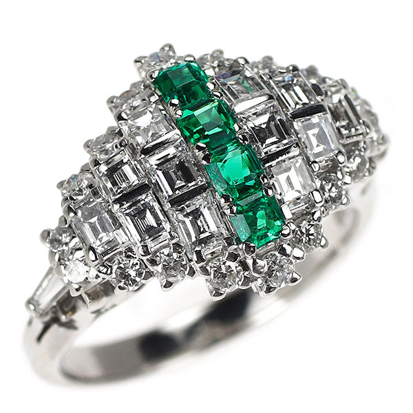 Pt999 エメラルド ダイヤモンド リング 0.35ct D1.59ct 陽刻ビンテージ